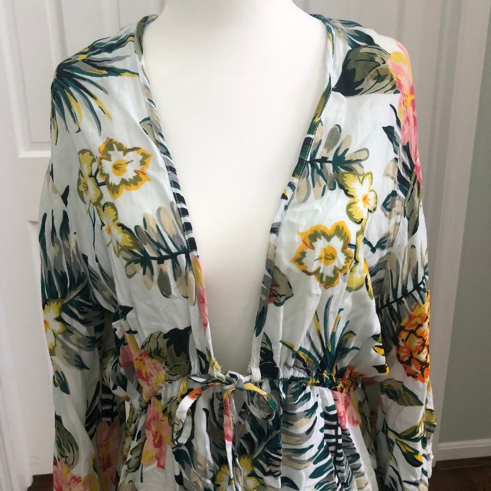 Blue Island Pineapple Floral Tassel Cover-up